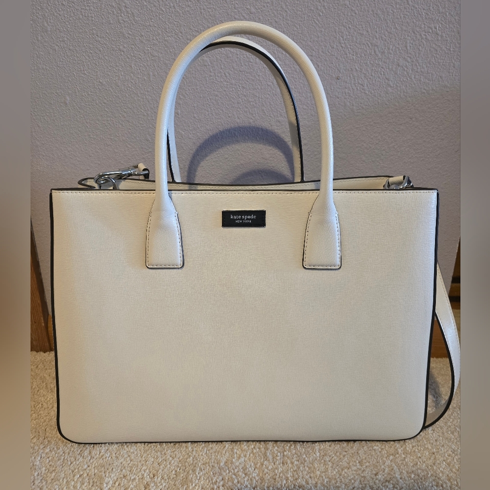 Kate Spade Sam Icon Large Leather Tote Bag Parchment